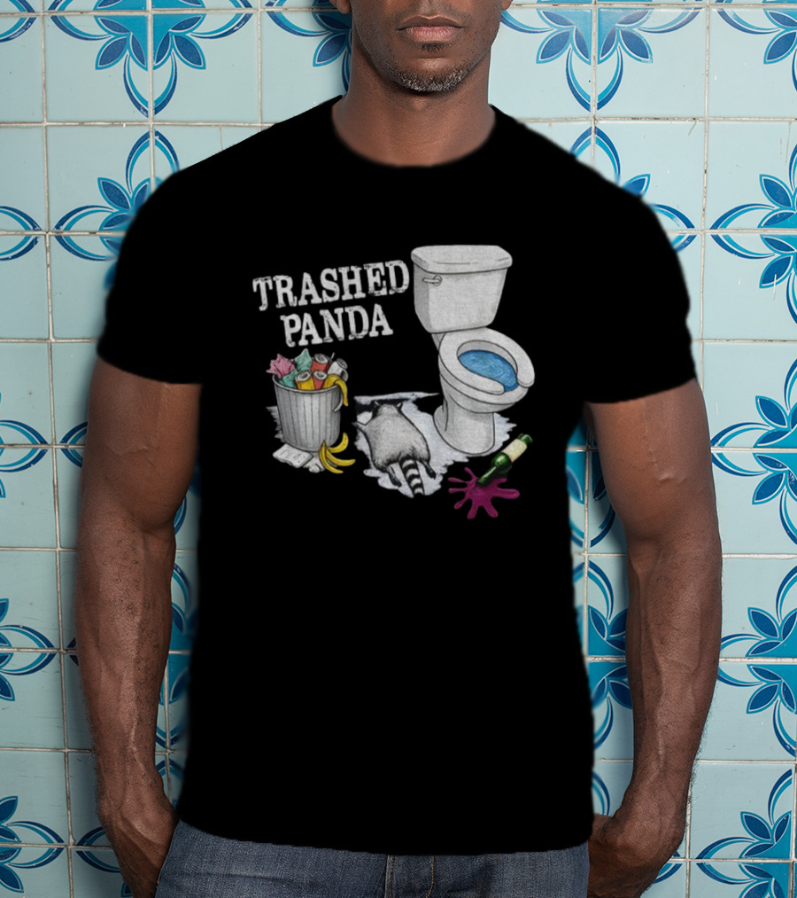 Trashed Panda Drunk Raccoon Party Animal Joke Toilet Humor T-Shirt