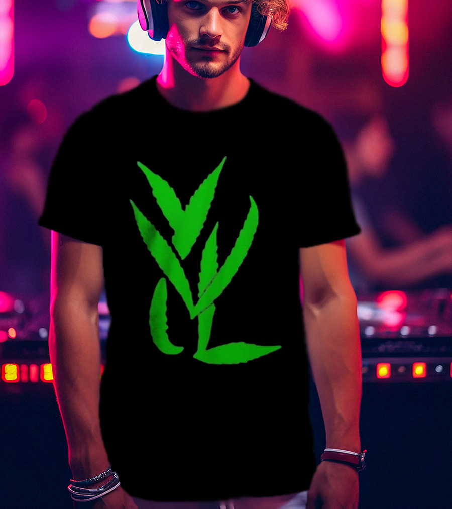 Trimset Green Leaf Symbol On Black T-Shirt