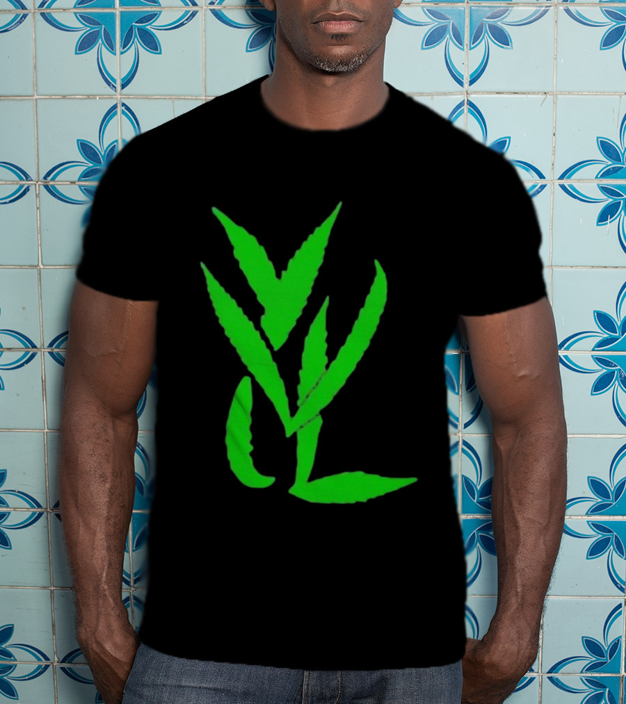 Trimset Green Leaf Symbol On Black T-Shirt