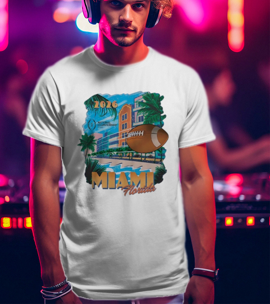 College Football Playoff National Championship 2026 Miami Florida Scenic Palm Trees Football T-Shirt