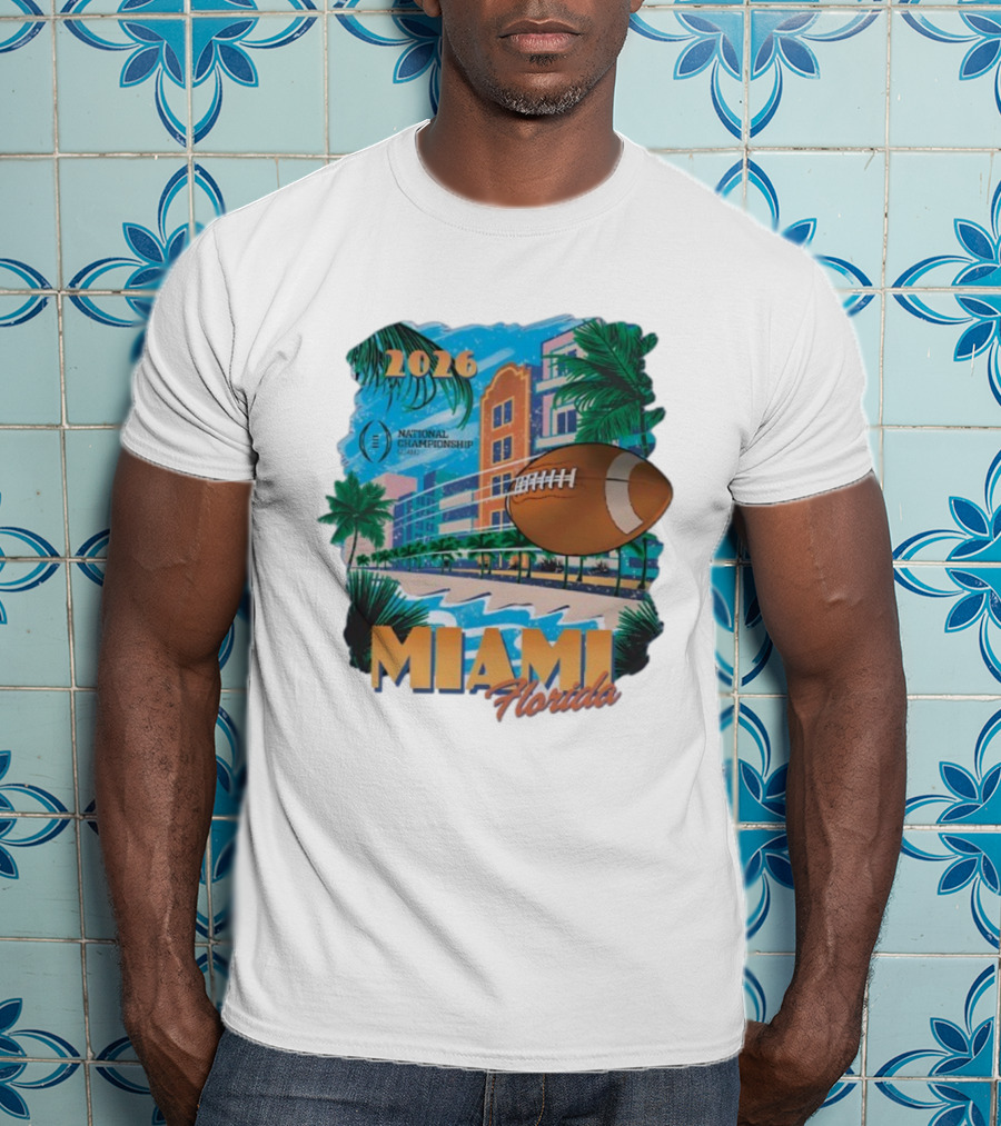 College Football Playoff National Championship 2026 Miami Florida Scenic Palm Trees Football T-Shirt