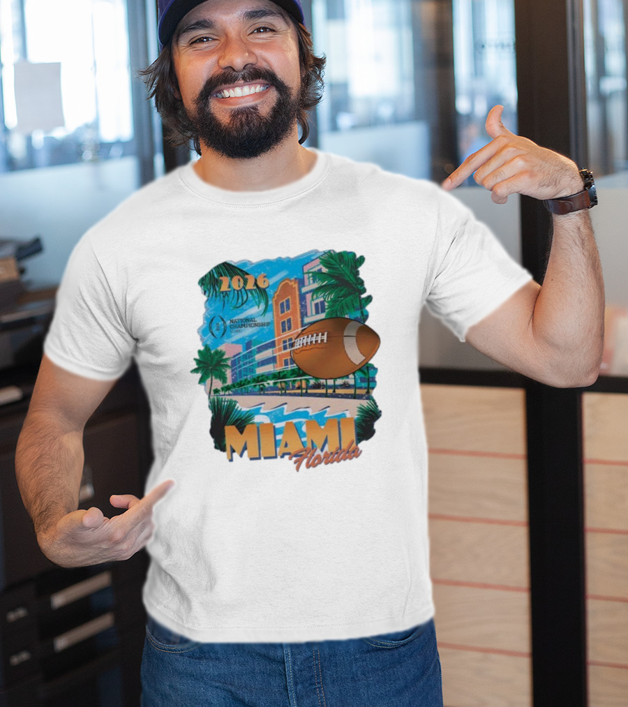 College Football Playoff National Championship 2026 Miami Florida Scenic Palm Trees Football T-Shirt