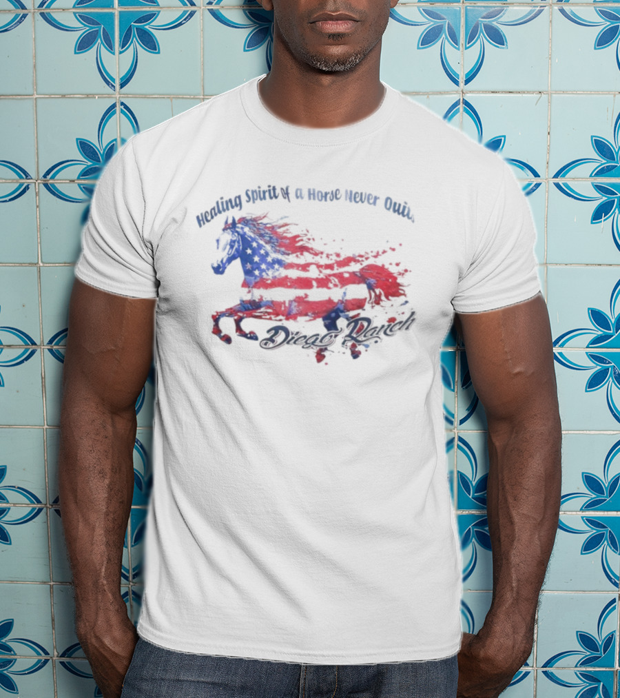 Healing Spirit Of A Horse Never Quits Diego Ranch USA Flag T-Shirt