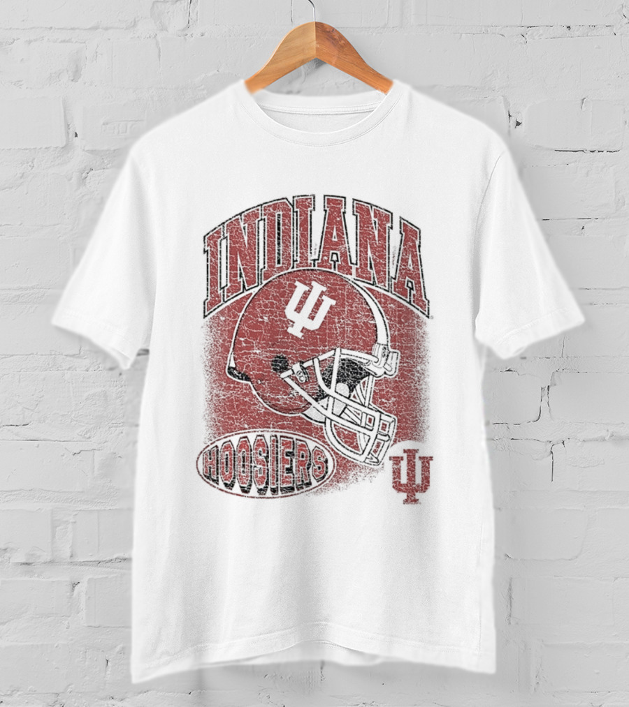 Indiana Hoosiers Vintage Football Helmet IU Curved Letters T-Shirt