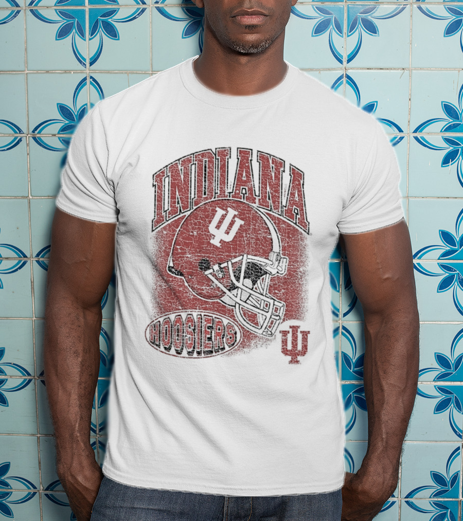 Indiana Hoosiers Vintage Football Helmet IU Curved Letters T-Shirt