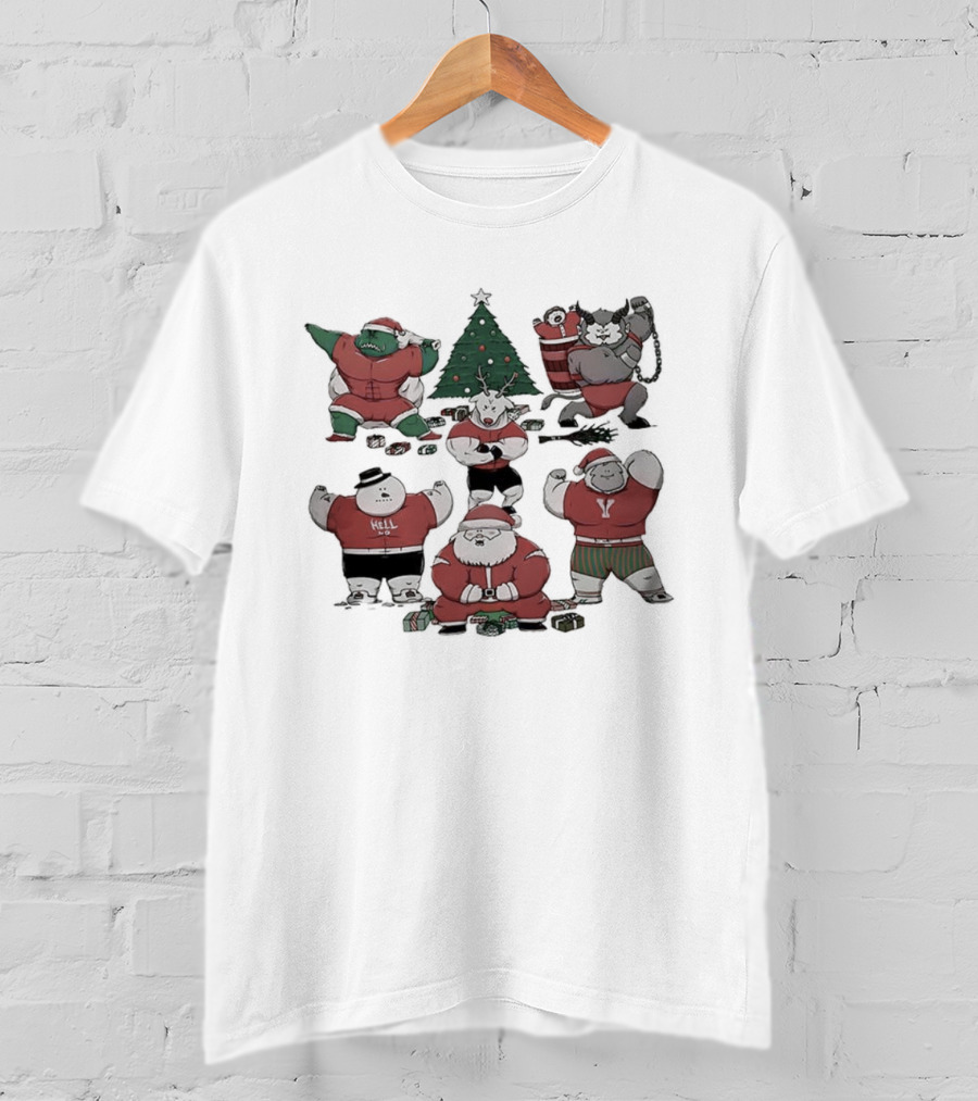 Merry Muscular Santa Grinch Bigfoot Krampus Reindeer Christmas T-Shirt