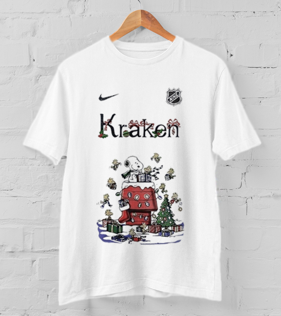 Nike Snoopy Christmas Seattle Kraken Peanuts Holiday Collaboration T-Shirt