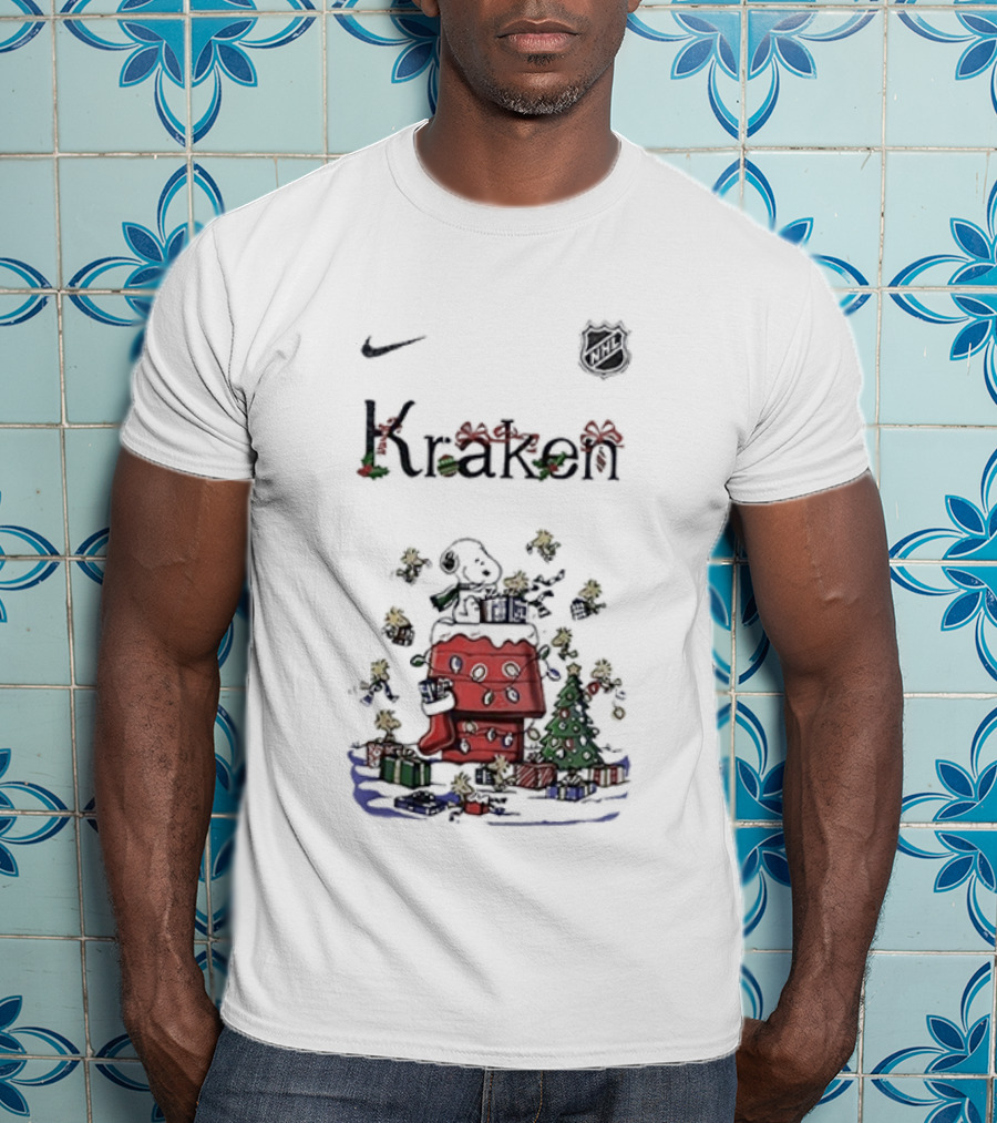 Nike Snoopy Christmas Seattle Kraken Peanuts Holiday Collaboration T-Shirt