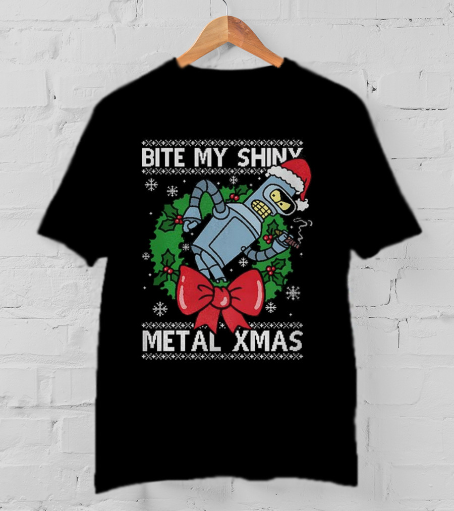 Bite My Shiny Metal Xmas Bender Ugly Christmas T-Shirt