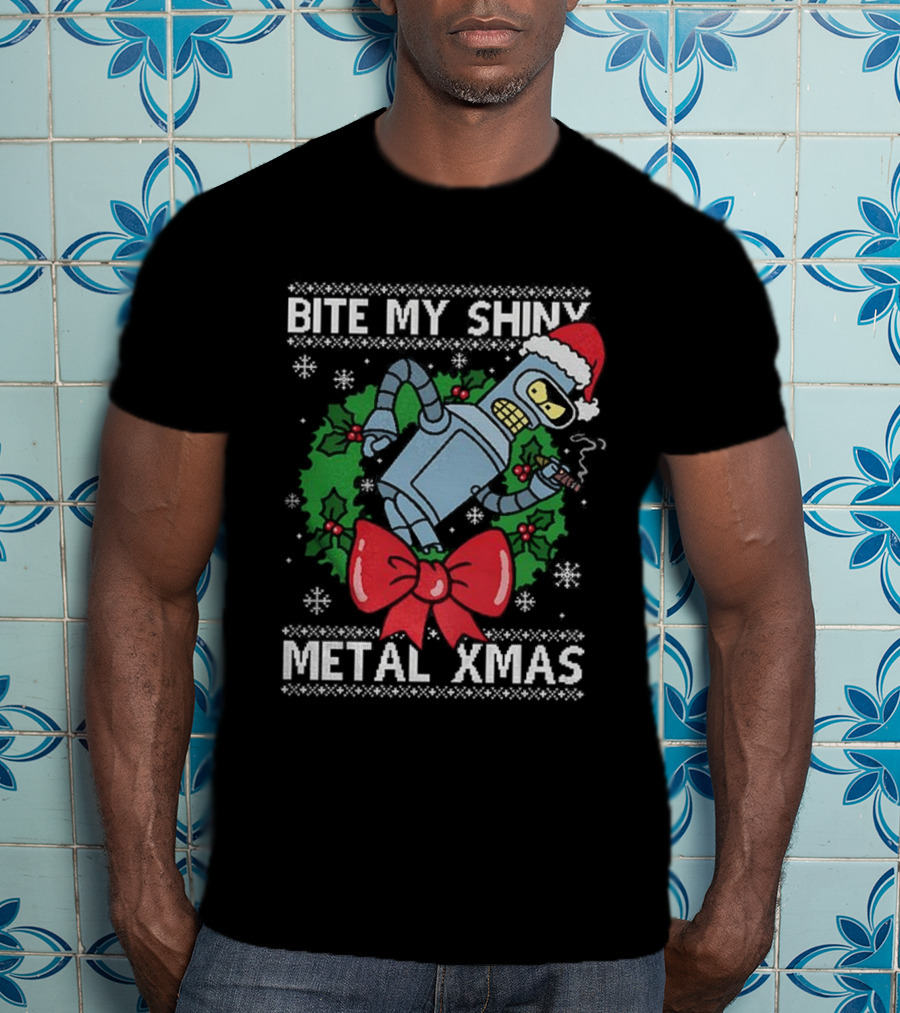 Bite My Shiny Metal Xmas Bender Ugly Christmas T-Shirt