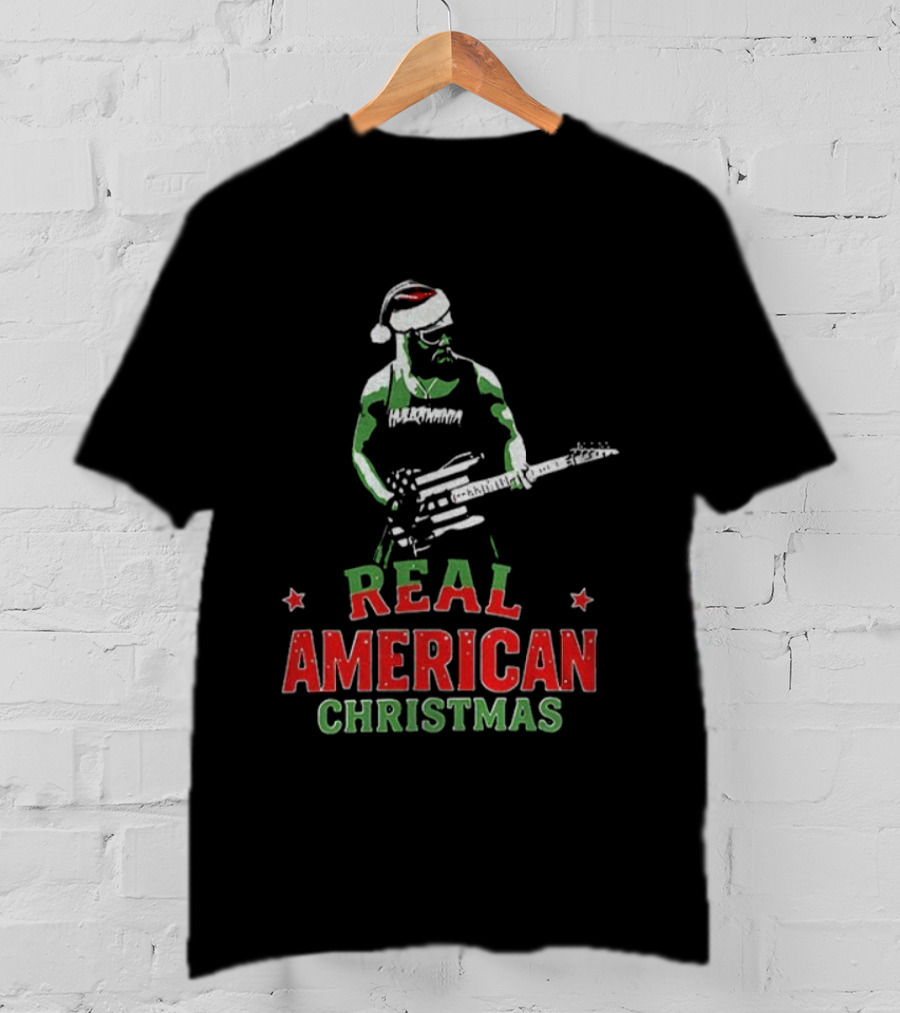 Hulk Hogan Santa Hat Real American Christmas Guitar Holiday T-Shirt