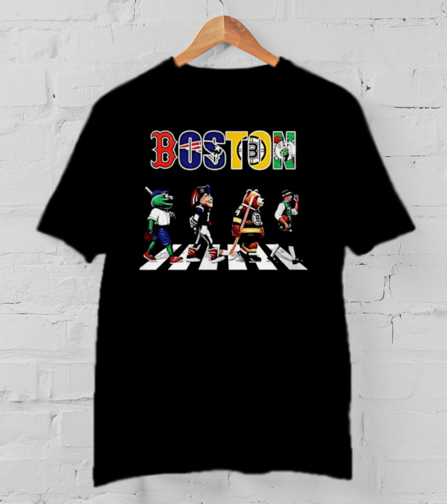 Boston Sports Red Sox Patriots Bruins Celtics Mascots Abbey Road T-Shirt