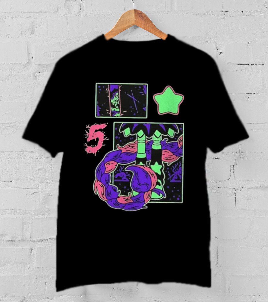 Poppy Theory Neon Star Braided Hair Cosmic Number 5 T-Shirt