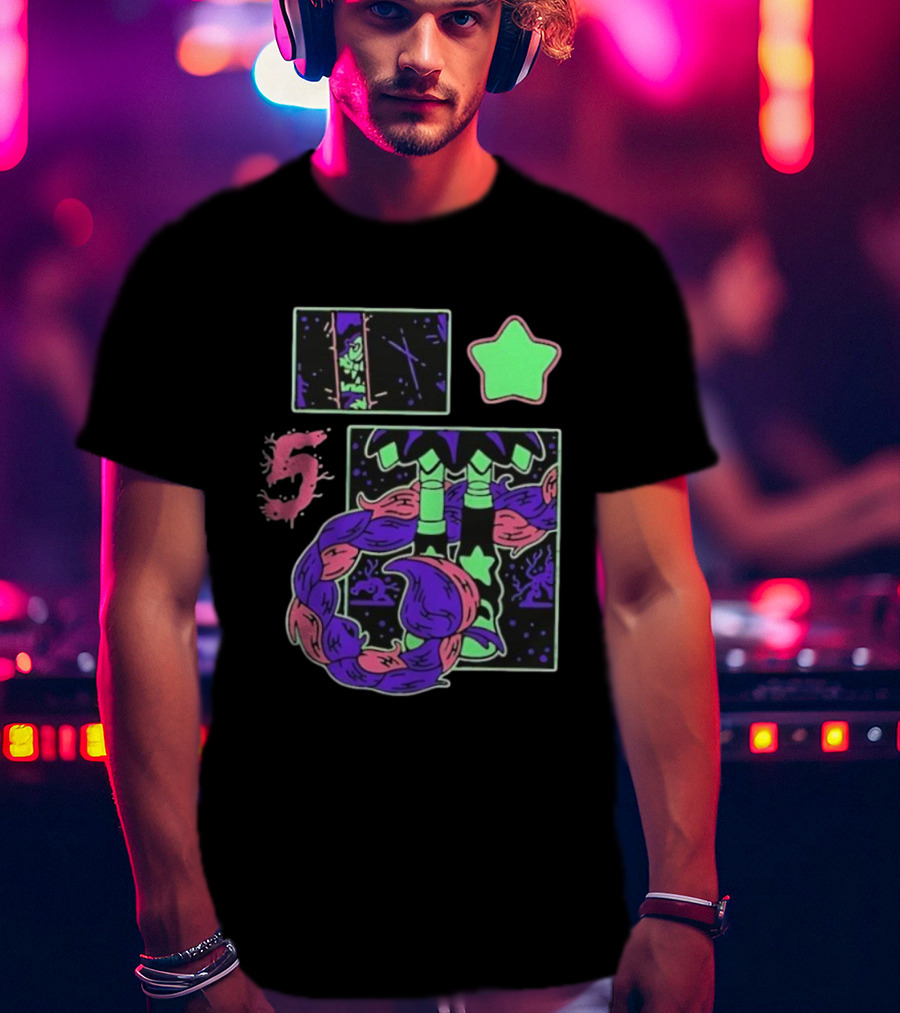 Poppy Theory Neon Star Braided Hair Cosmic Number 5 T-Shirt