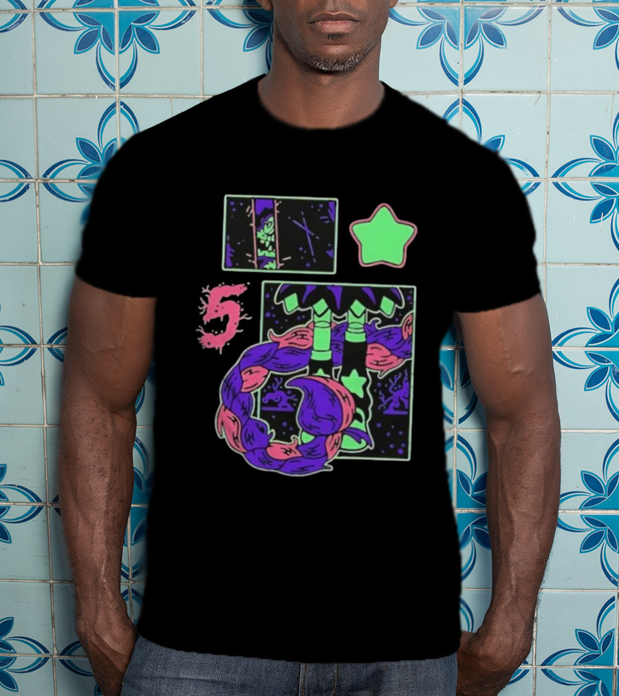 Poppy Theory Neon Star Braided Hair Cosmic Number 5 T-Shirt