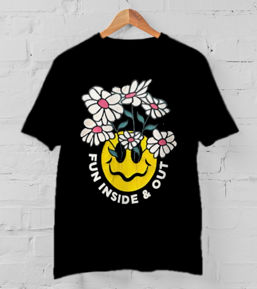 Fun Inside And Out Yellow Smiley Face With Daisies T-Shirt