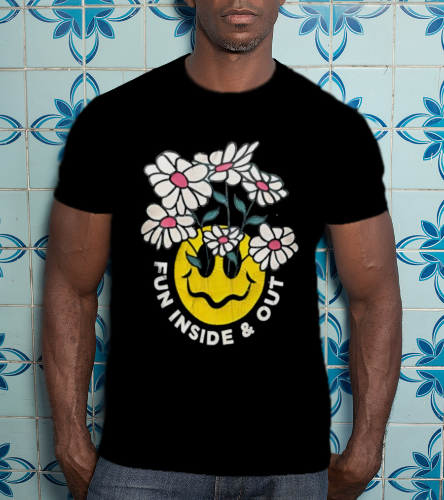 Fun Inside And Out Yellow Smiley Face With Daisies T-Shirt