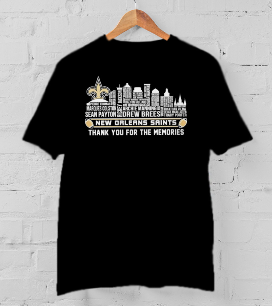 New Orleans Saints Sean Payton Drew Brees Thank You For The Memories NFL Skyline T-Shirt