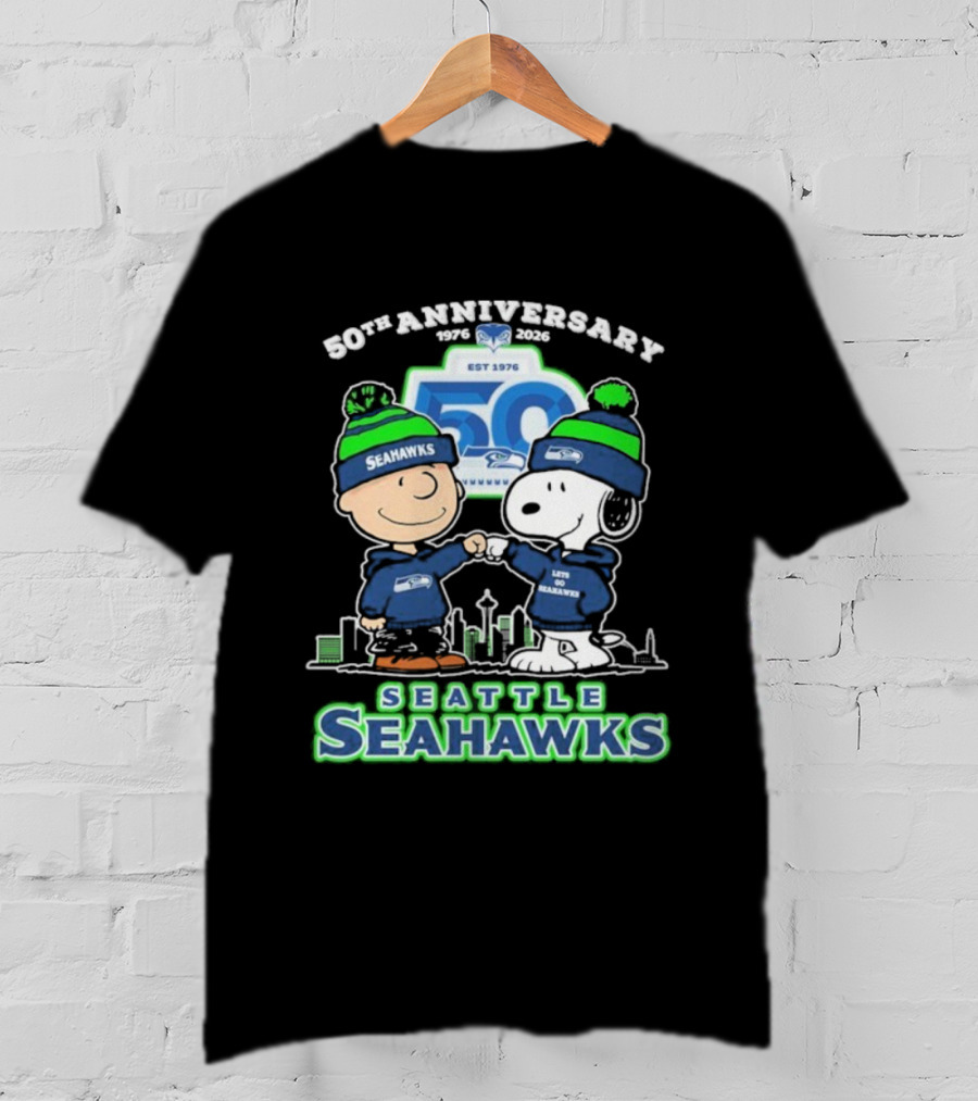 Snoopy Charlie Brown Peanuts Seattle Seahawks 50th Anniversary 1976-2025 T-Shirt