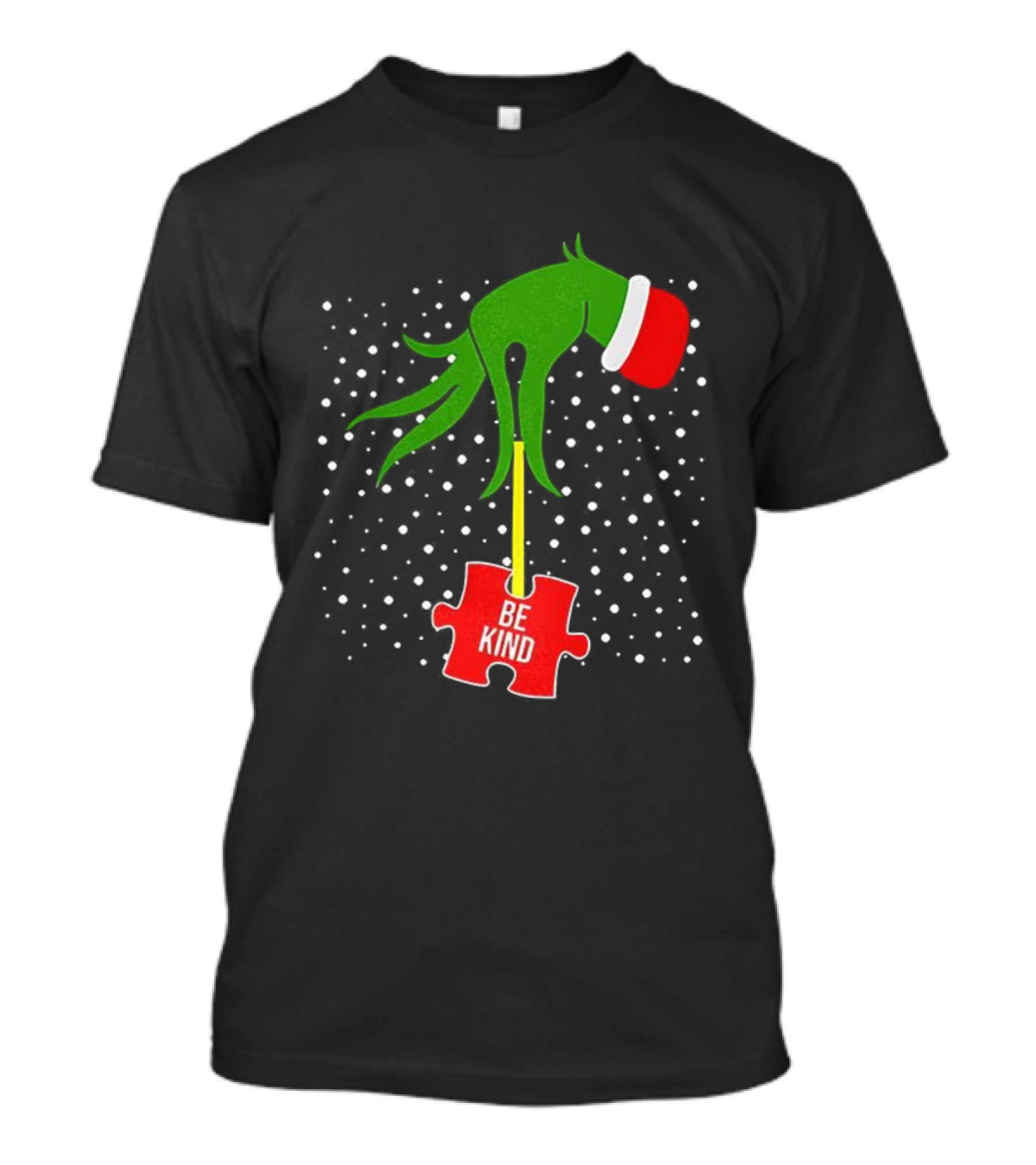 Be Kind Grinch Hand Holding Christmas Autism Awareness Puzzle Piece T-Shirt