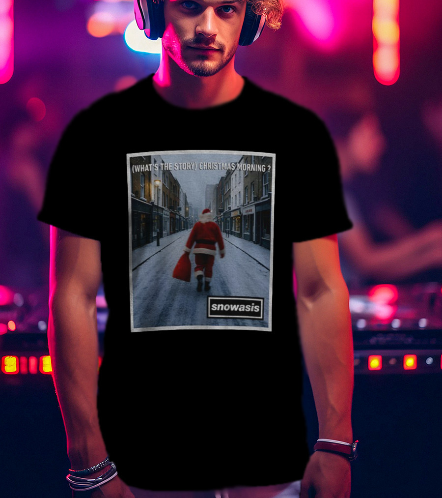 (What's The Story) Christmas Morning Snowasis Santa Scene T-Shirt