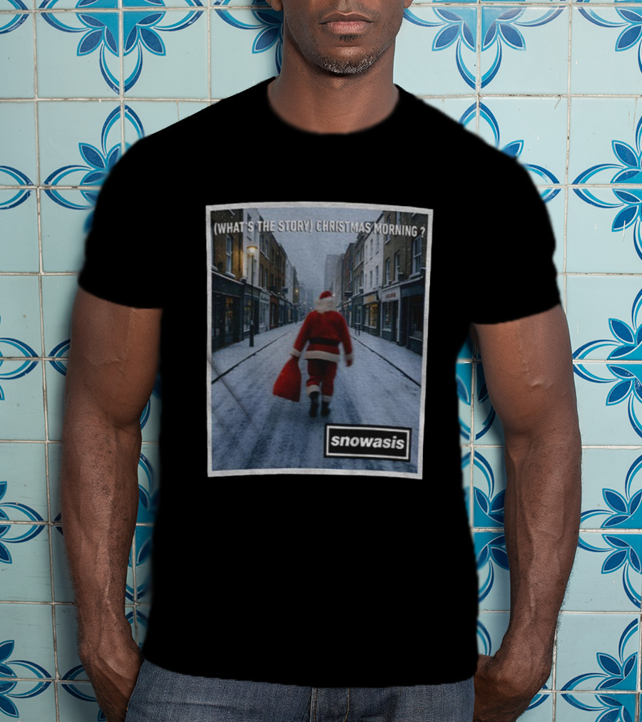 (What's The Story) Christmas Morning Snowasis Santa Scene T-Shirt