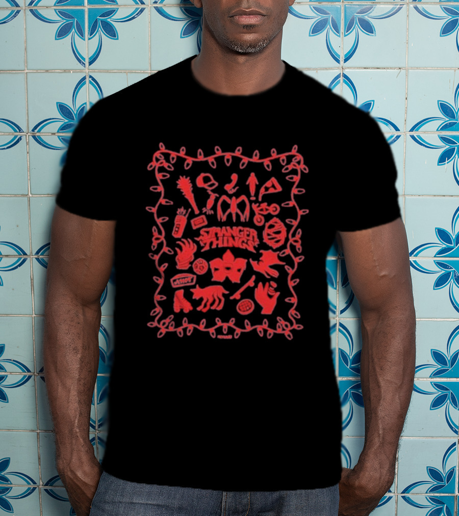Stranger Things Red Icons Nostalgia 80s Style Lights And Objects T-Shirt