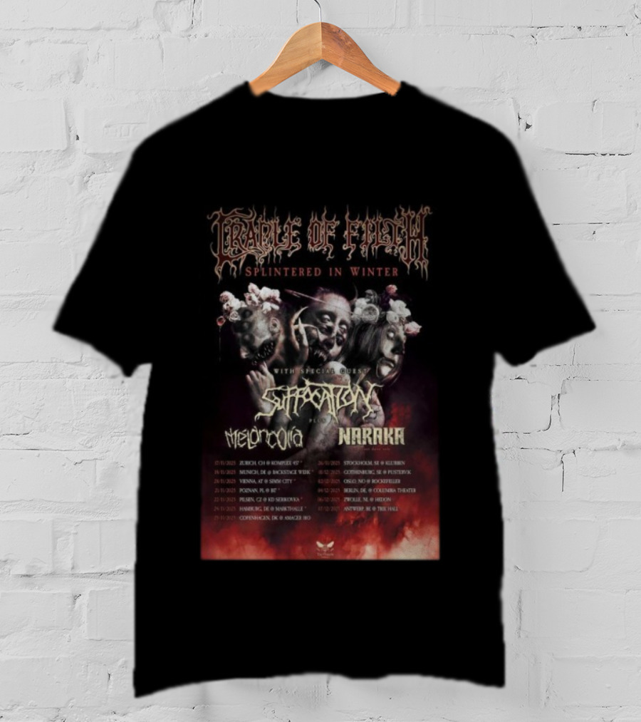 Cradle Of Filth Splintered In Winter Tour 2025 Suffocation Melancholia Naraka Dates T-Shirt