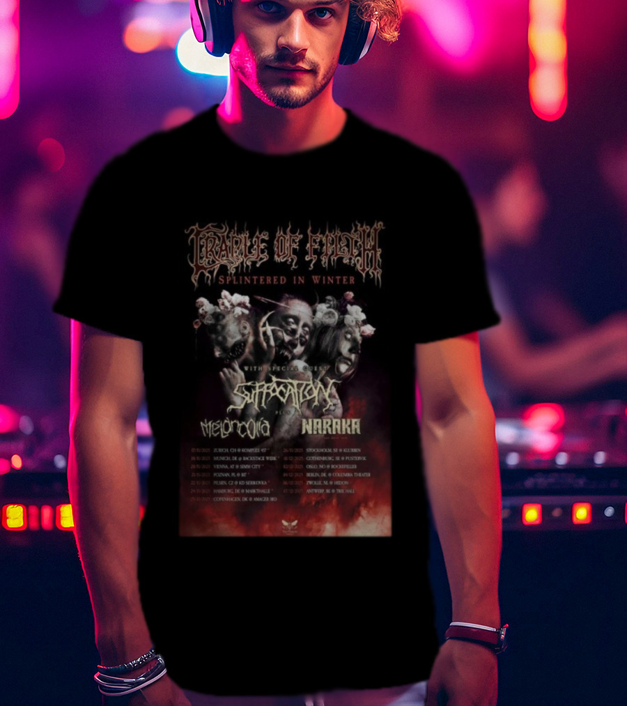 Cradle Of Filth Splintered In Winter Tour 2025 Suffocation Melancholia Naraka Dates T-Shirt