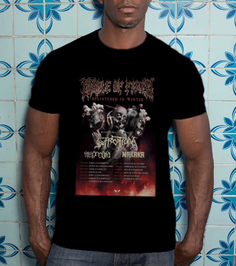 Cradle Of Filth Splintered In Winter Tour 2025 Suffocation Melancholia Naraka Dates T-Shirt