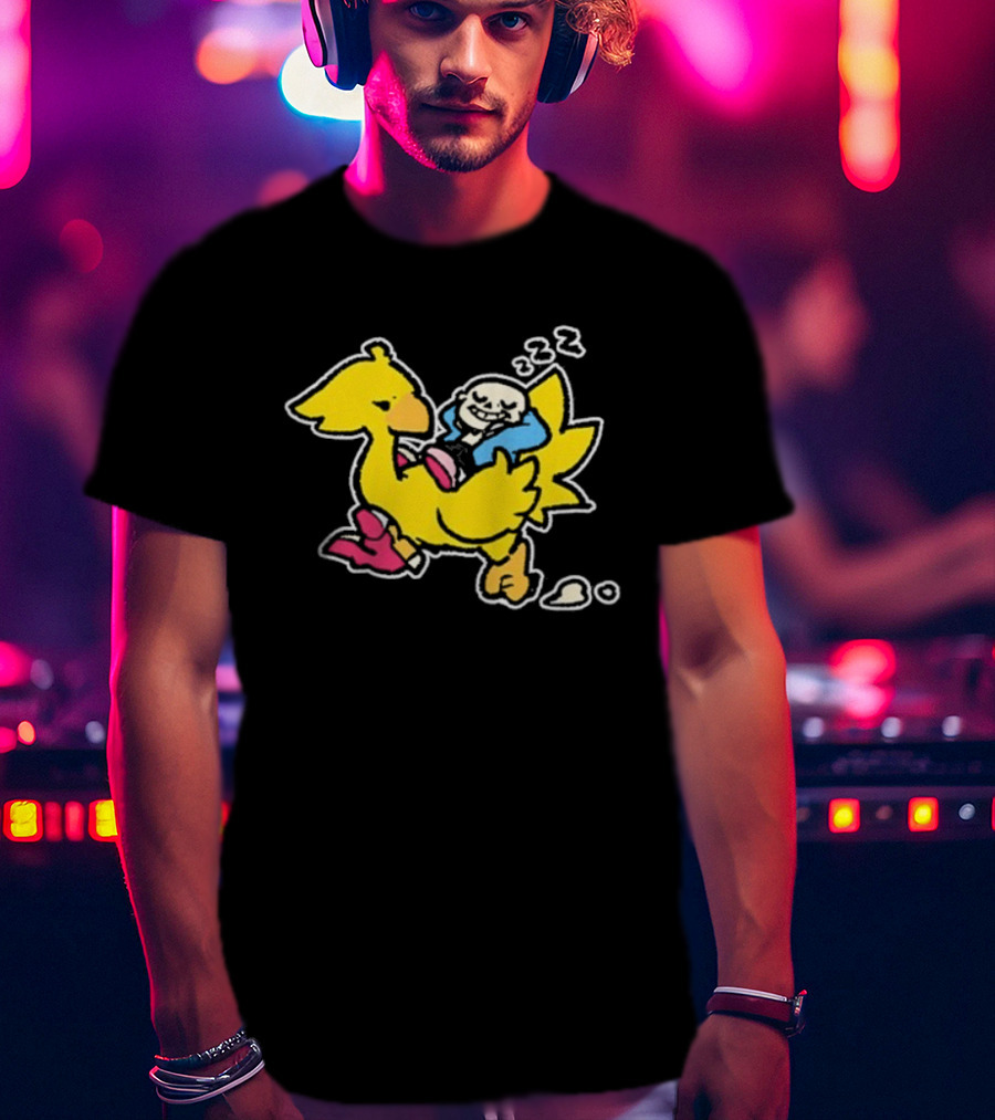 Undertale X Square Enix Sans Riding Chocobo Collaboration T-Shirt