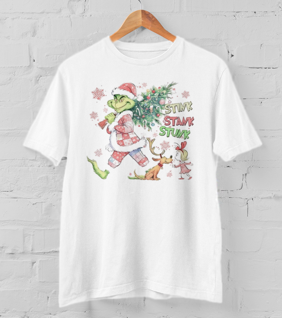 Grinch Max Cindy Lou Stink Stank Stunk Merry Christmas Tree Santa Hat T-Shirt