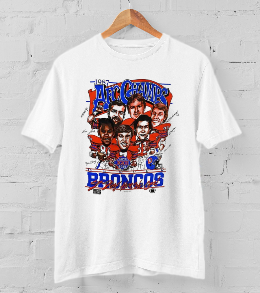 1987 AFC Champs Denver Super Bowl XXII Broncos Signature T-Shirt