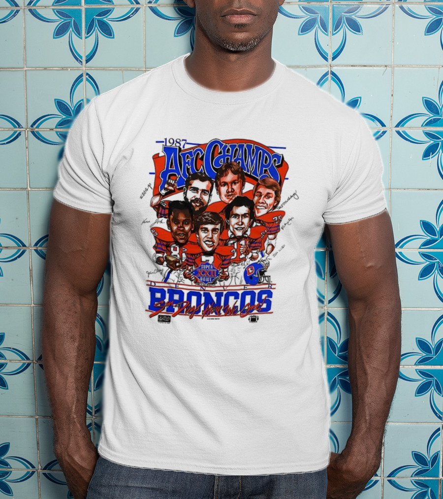 1987 AFC Champs Denver Super Bowl XXII Broncos Signature T-Shirt