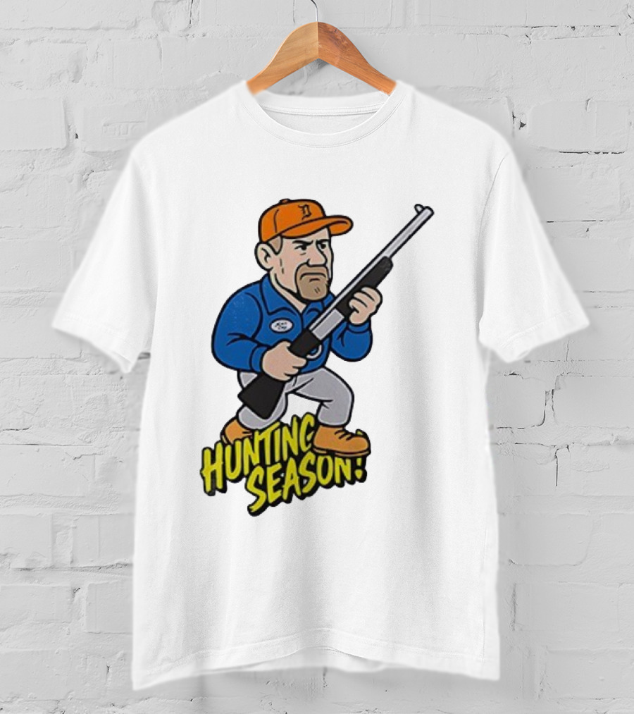 Detroit Lions Hunting Season Cartoon Character With Rifle T-Shirt