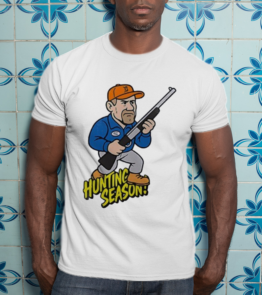 Detroit Lions Hunting Season Cartoon Character With Rifle T-Shirt