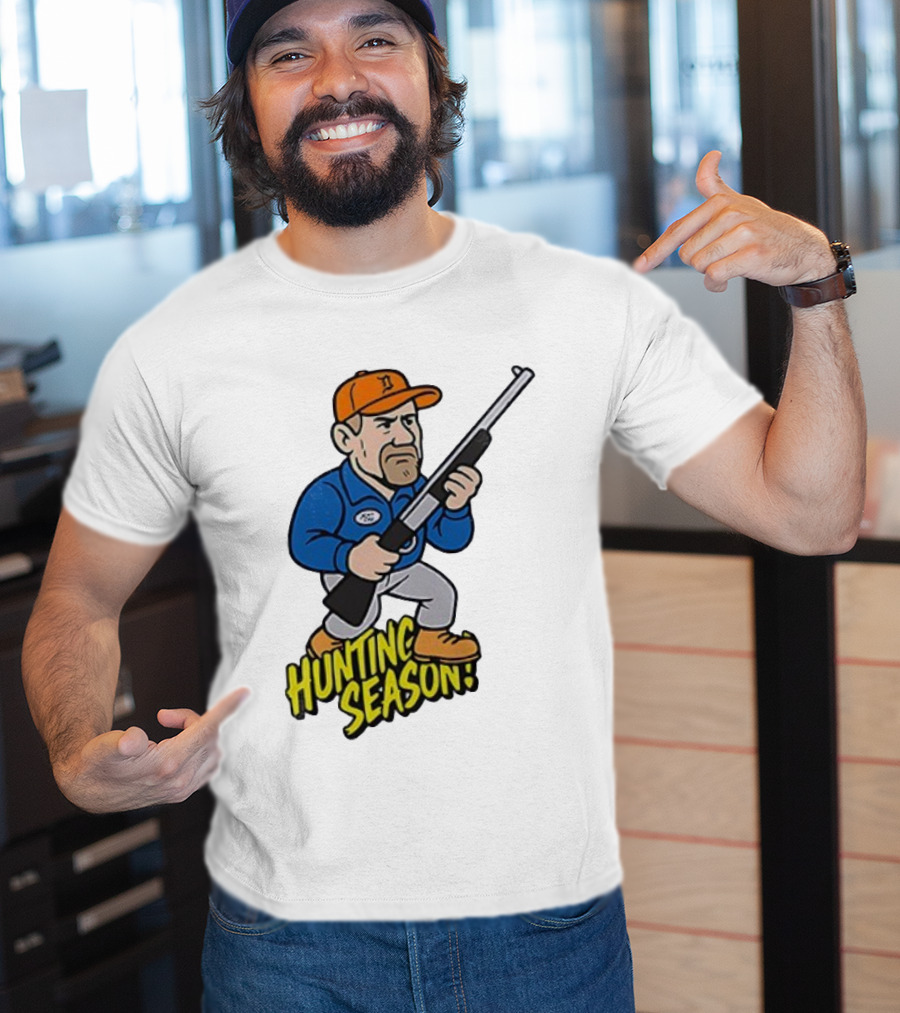 Detroit Lions Hunting Season Cartoon Character With Rifle T-Shirt