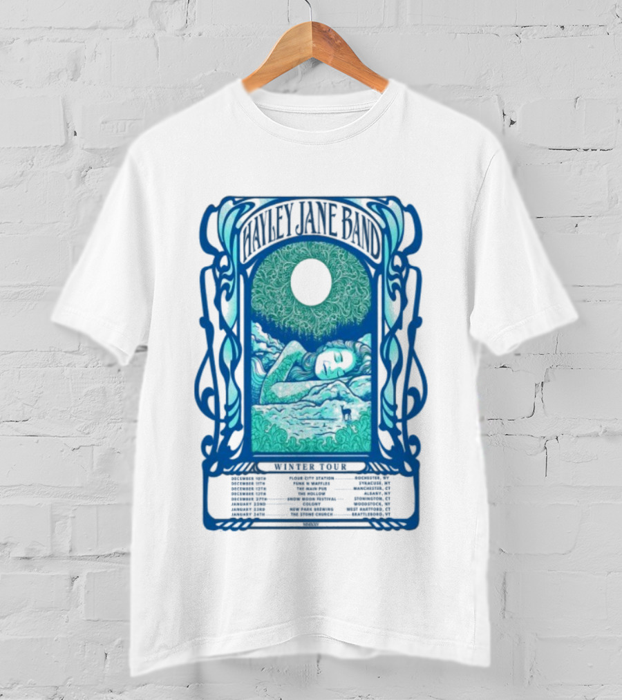 Hayley Jane Band Winter Tour 2025 Dates Vibrant Blue Art Nouveau Style T-Shirt