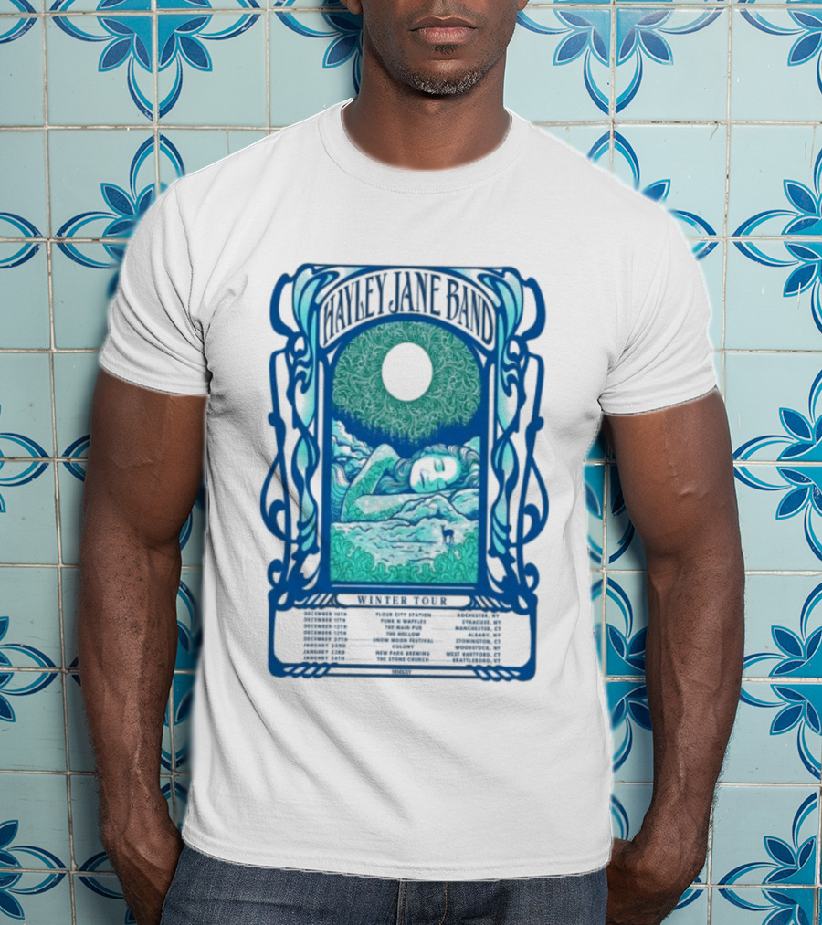 Hayley Jane Band Winter Tour 2025 Dates Vibrant Blue Art Nouveau Style T-Shirt