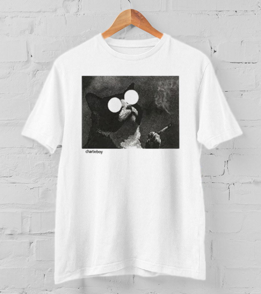 Charlieboy Trippy Cool Cat Smoking Visionary Optical Illusion Retro T-Shirt