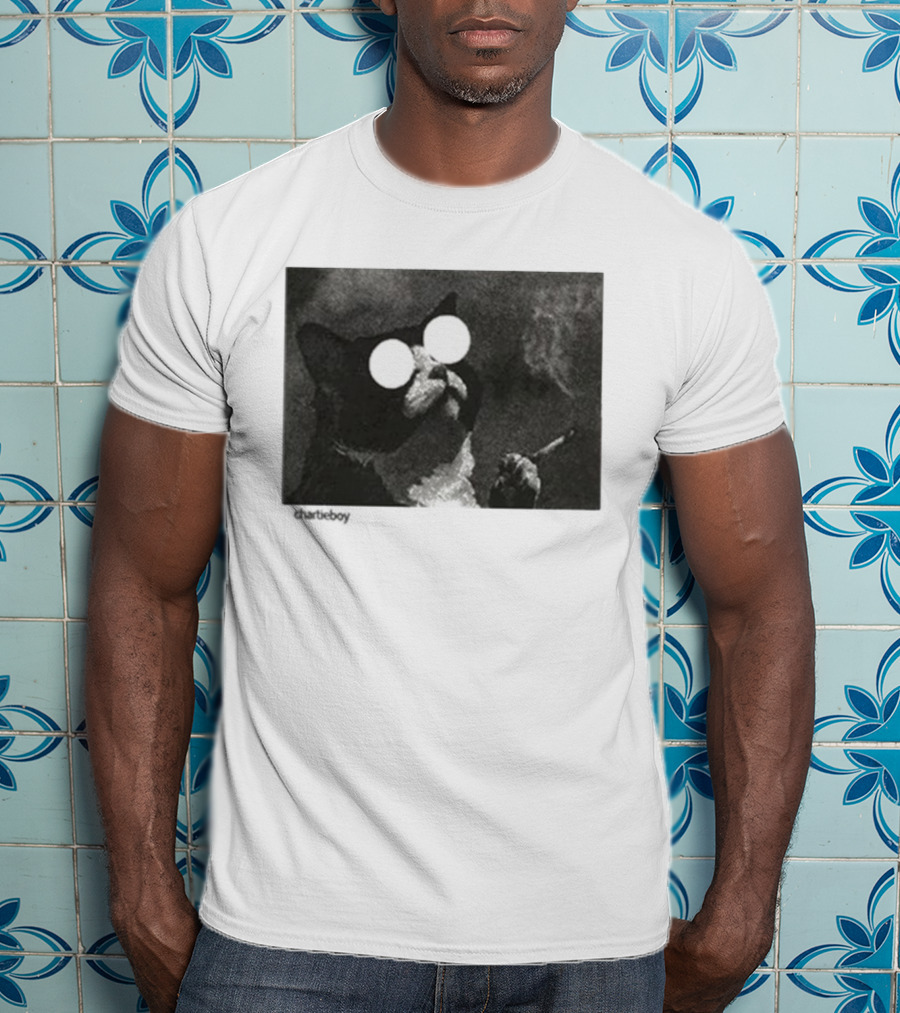 Charlieboy Trippy Cool Cat Smoking Visionary Optical Illusion Retro T-Shirt