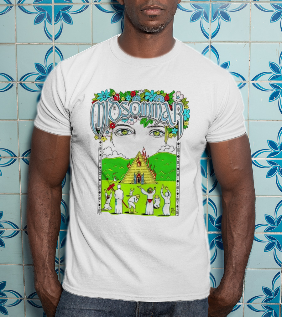 Midsommar Eyes Pyramid Fire Ceremony Illustration T-Shirt