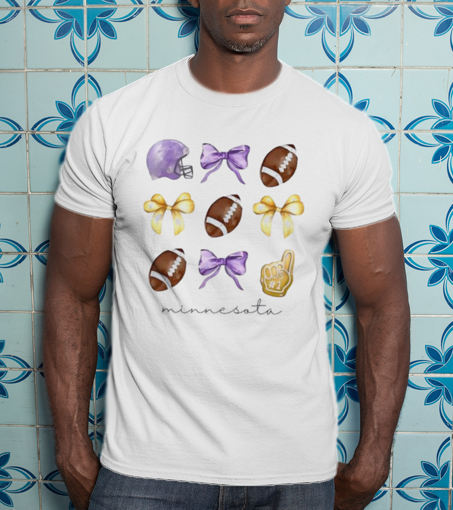Minnesota Football Helmet Bows Number One Fan Team Spirit T-Shirt