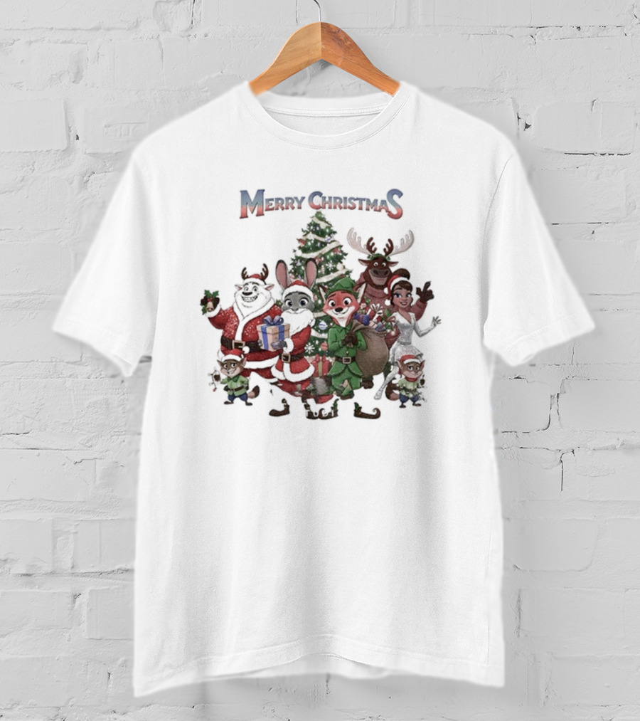 Judy Hopps Nick Wilde Merry Christmas Zootopia Holiday Friends Tree T-Shirt