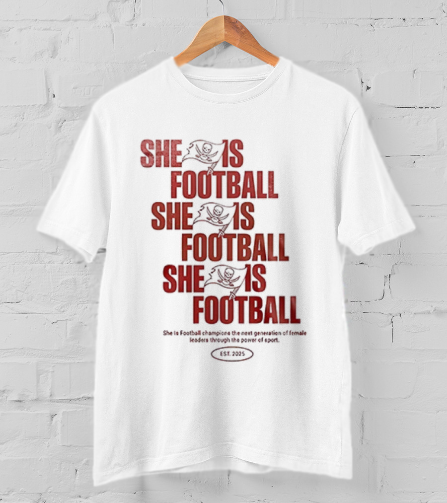 Tampa Bay Buccaneers She Is Football Repeating Text T-Shirt