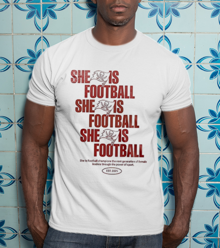 Tampa Bay Buccaneers She Is Football Repeating Text T-Shirt