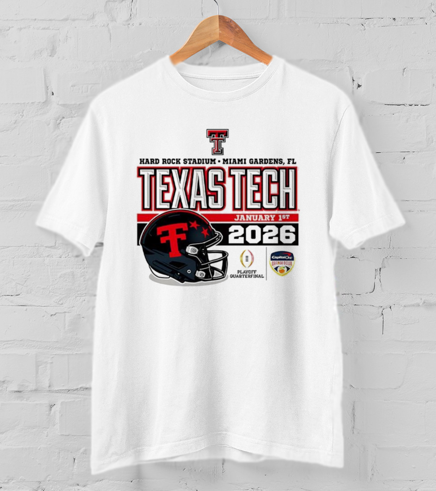 Texas Tech Red Raiders January 1 CFP Hard Rock Stadium College Football Playoff Helmet T-Shirt