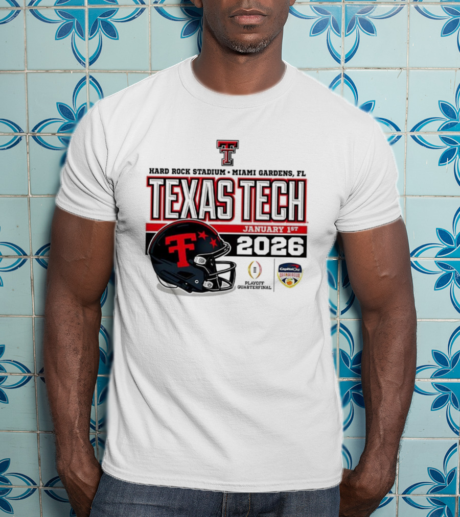 Texas Tech Red Raiders January 1 CFP Hard Rock Stadium College Football Playoff Helmet T-Shirt