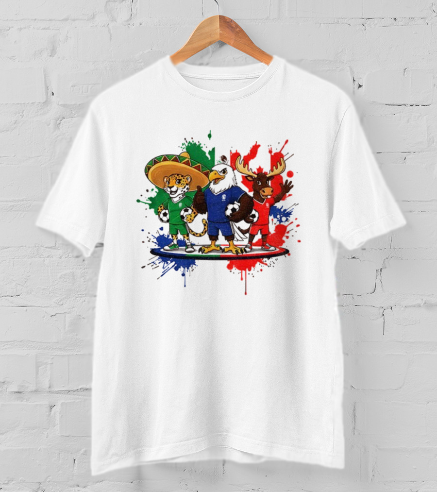 World Cup 2026 Mascot Maple Zayu Clutch Jaguar Eagle Moose Soccer Trio T-Shirt