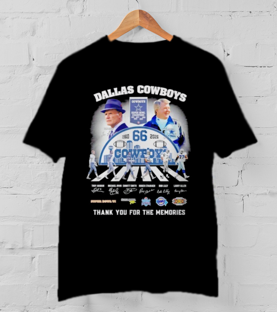 Dallas Cowboys 66 Years Super Bowl Champions Signatures Thank You For The Memories T-Shirt